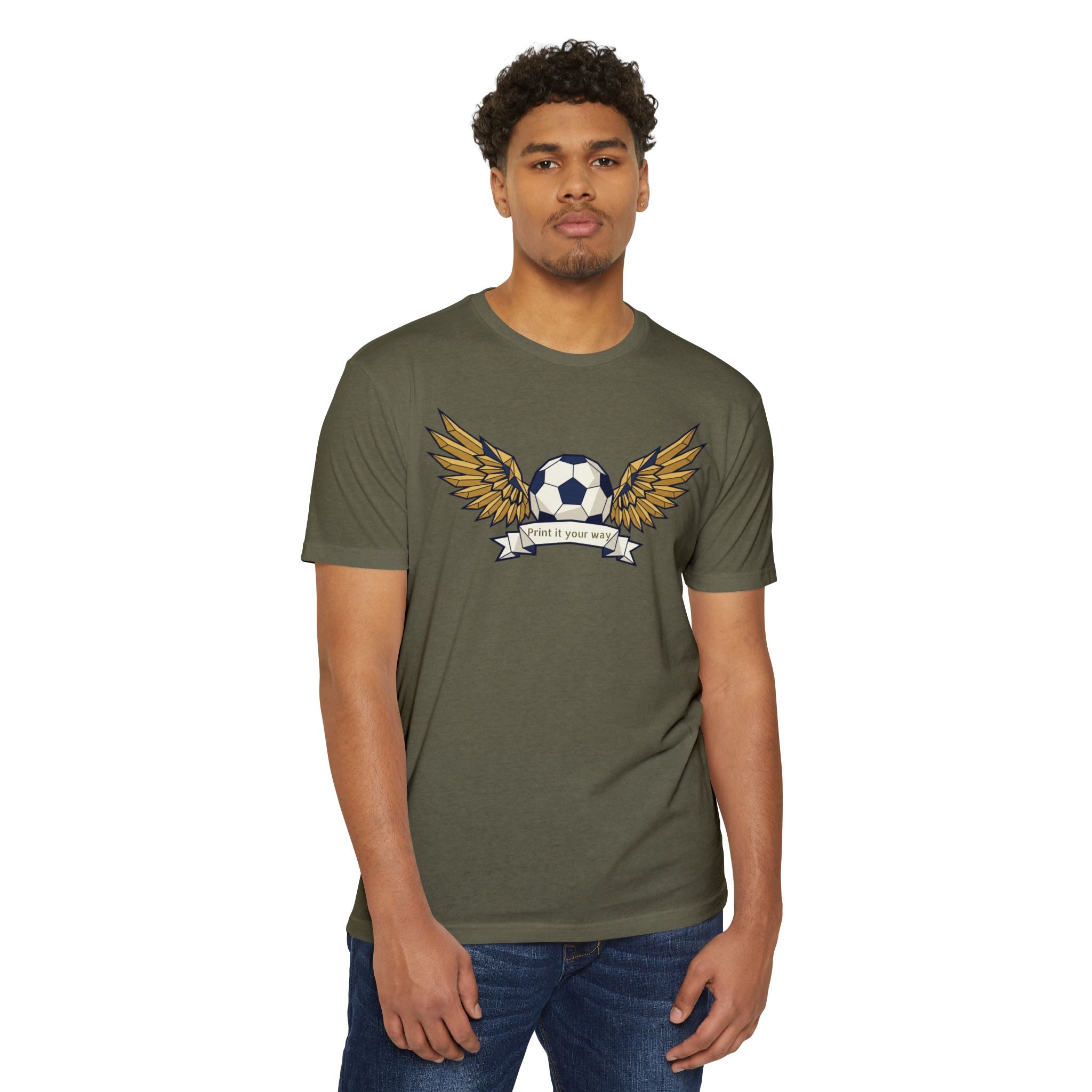 Custom Soccer T-Shirt Personalized Winged Soccer Ball Banner Tee Add Your Name or Team Gift Unisex