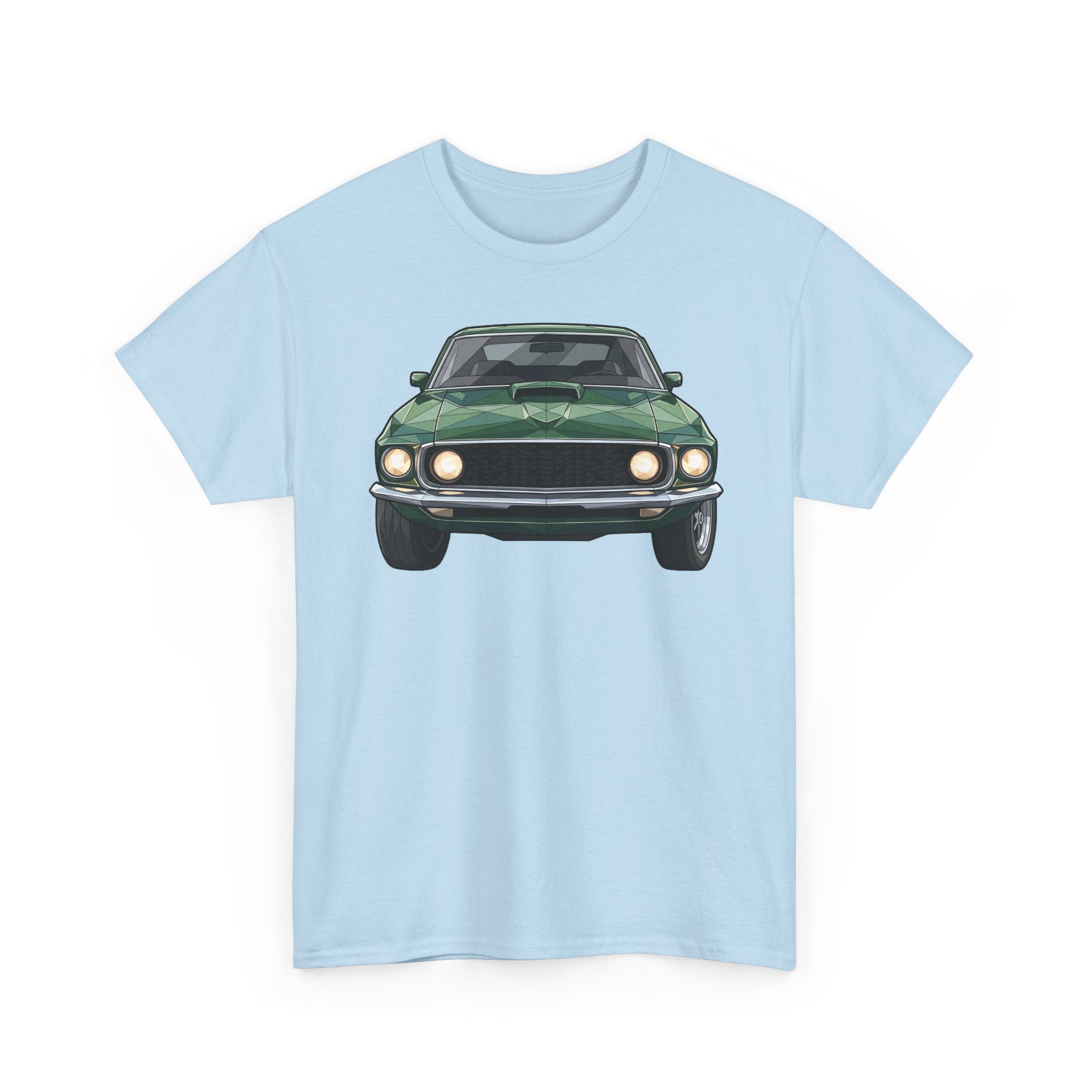 Green Classic Muscle Car T-Shirt | Vintage Mustang Front Back Illustration