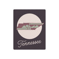 Tennessee metal wall art, dark mauve square with state silhouette and “Tennessee” script