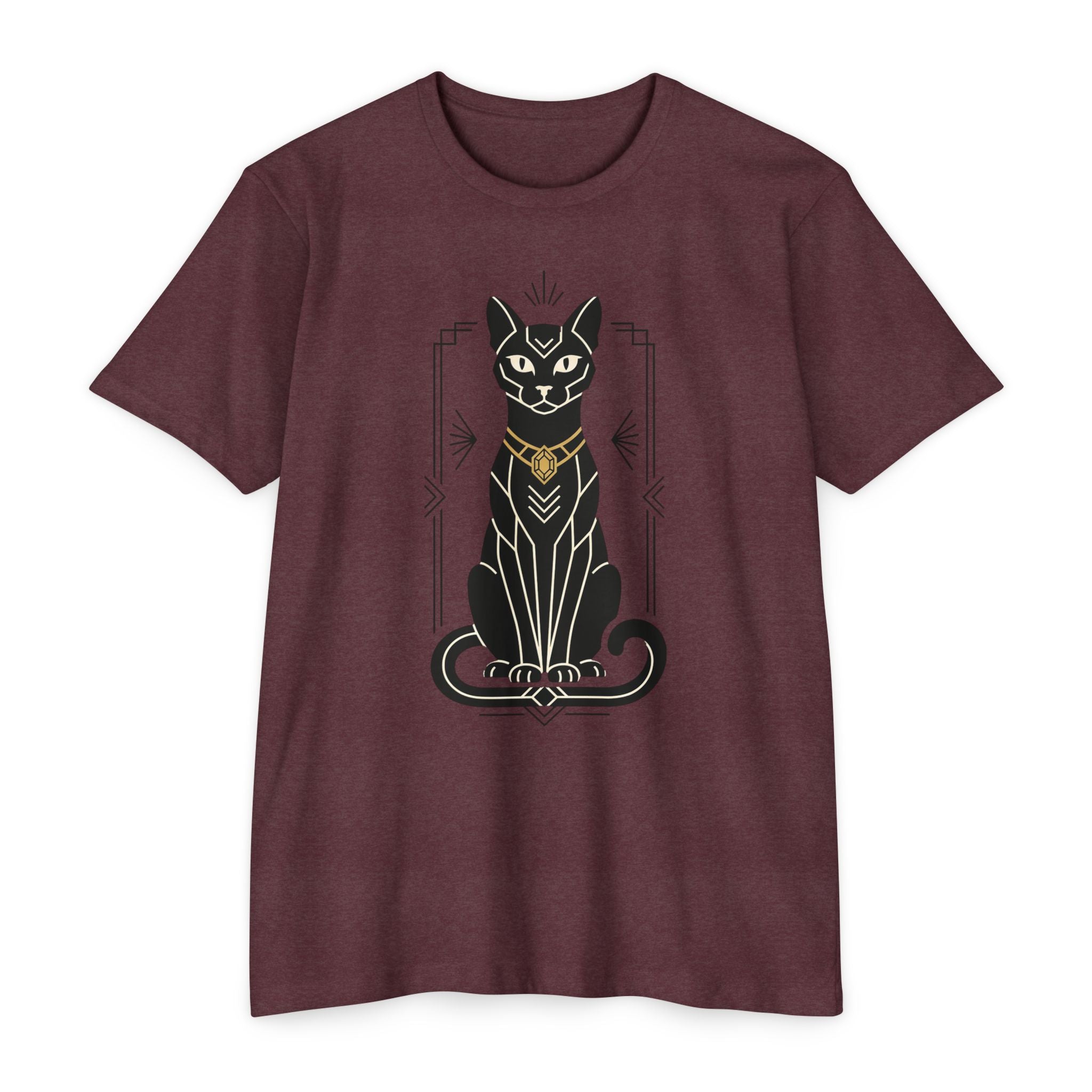 Black Cat T-Shirt Art Deco Egyptian Cat Illustration Graphic Tee Cat Lover Gift Mystic Unisex