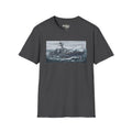 Dark heather T-shirt with battleship stormy sea graphic on the front