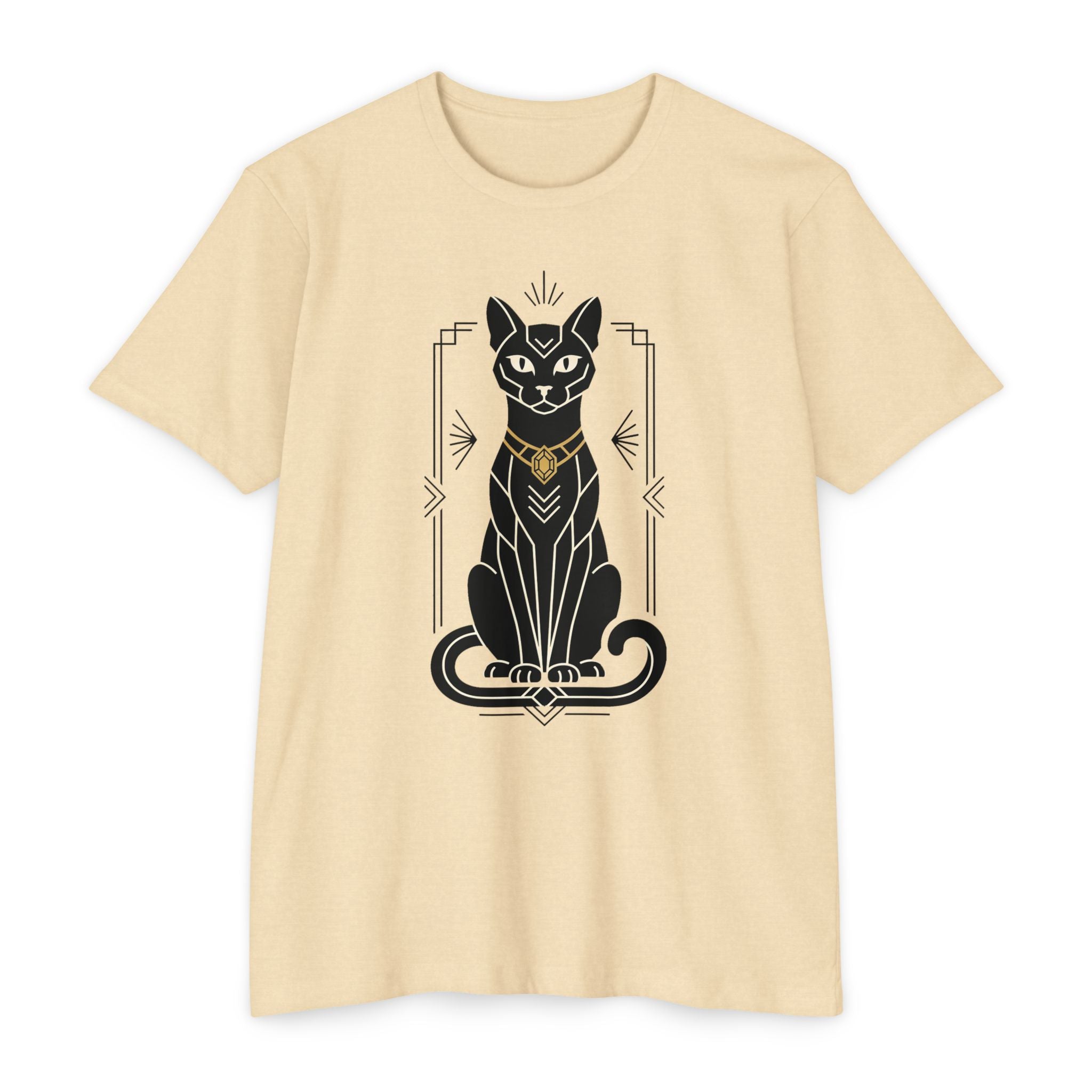 Black Cat T-Shirt Art Deco Egyptian Cat Illustration Graphic Tee Cat Lover Gift Mystic Unisex