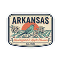 Arkansas decorative sticker label with blue bird, apple blossoms, and “Est. 1836” text
