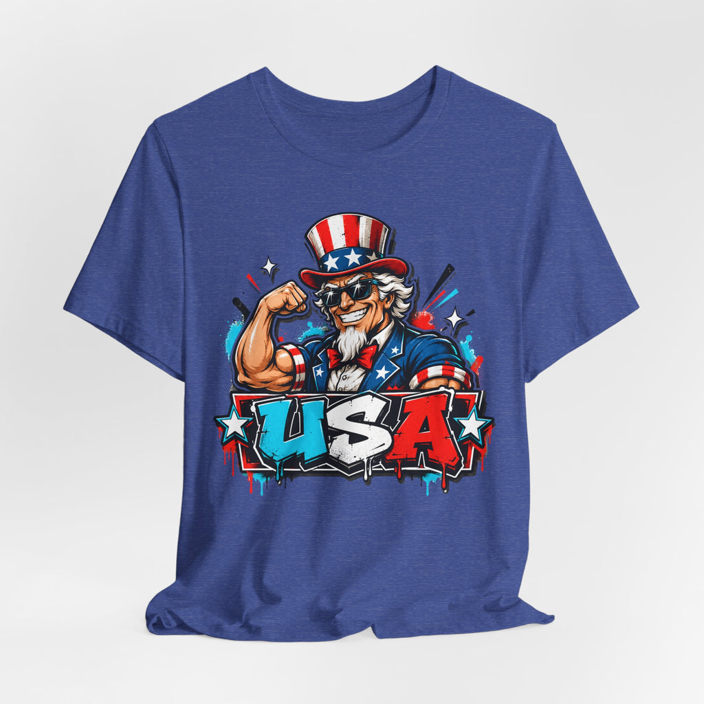 Patriotic Uncle Sam Muscle USA T-Shirt | 4th of July American Flag Graphic Tee