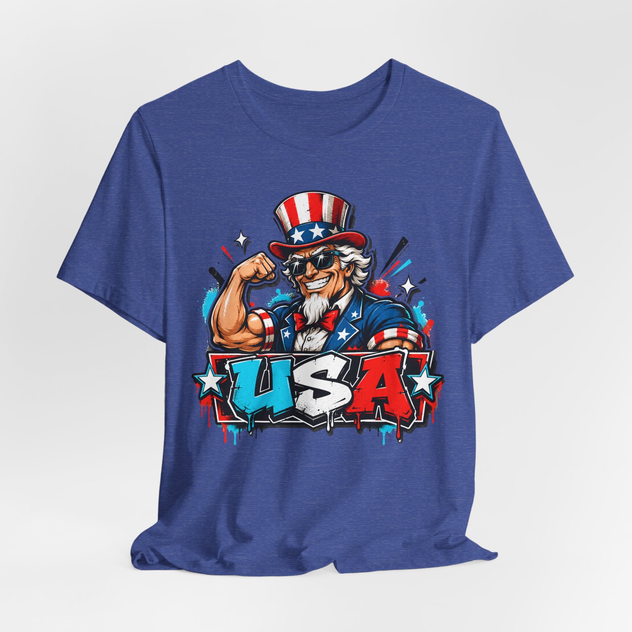 Patriotic Uncle Sam Muscle USA T-Shirt | 4th of July American Flag Graphic Tee