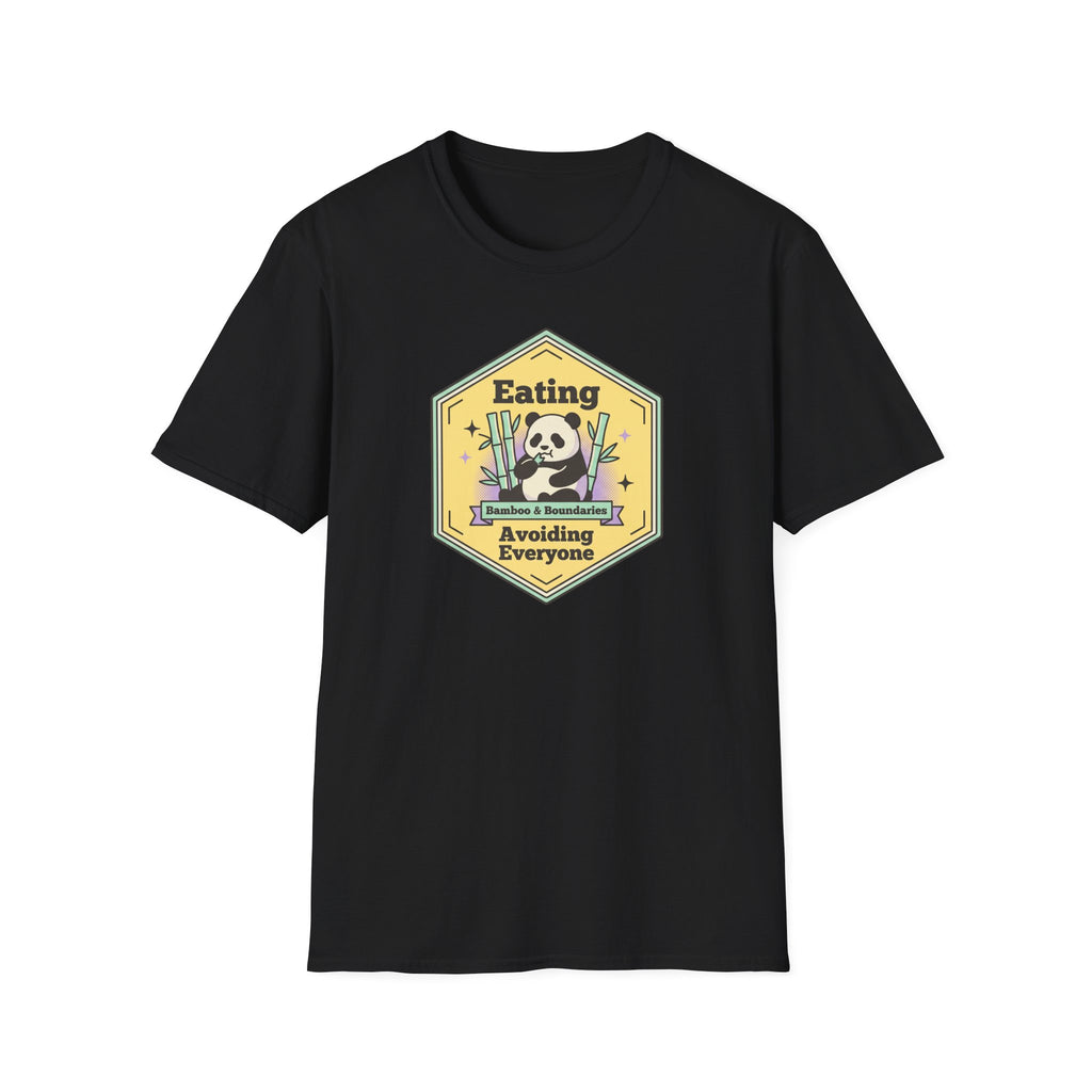 Unisex softstyle T-shirt in black with front graphic print and crew neckline