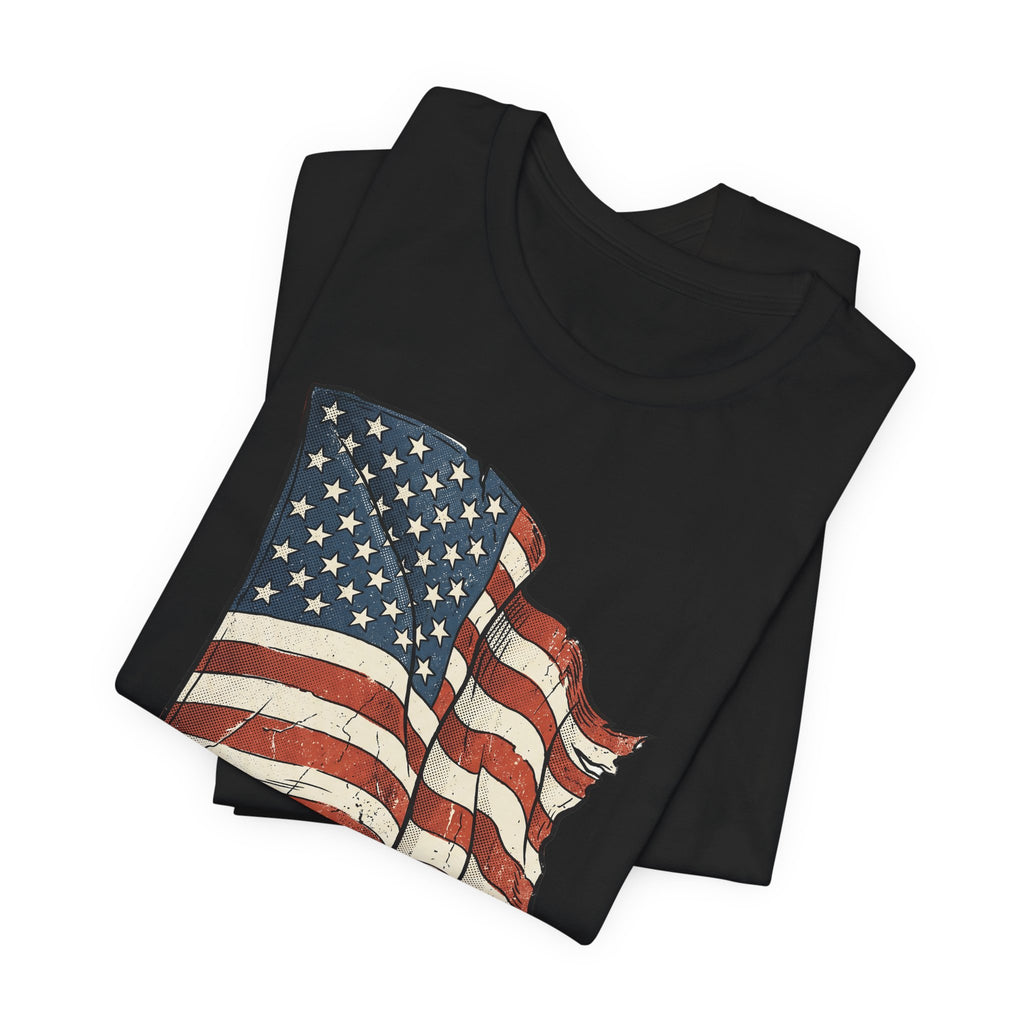 Vintage Waving American Flag T-Shirt | USA Stars Stripes Distressed Patriotic Graphic Tee