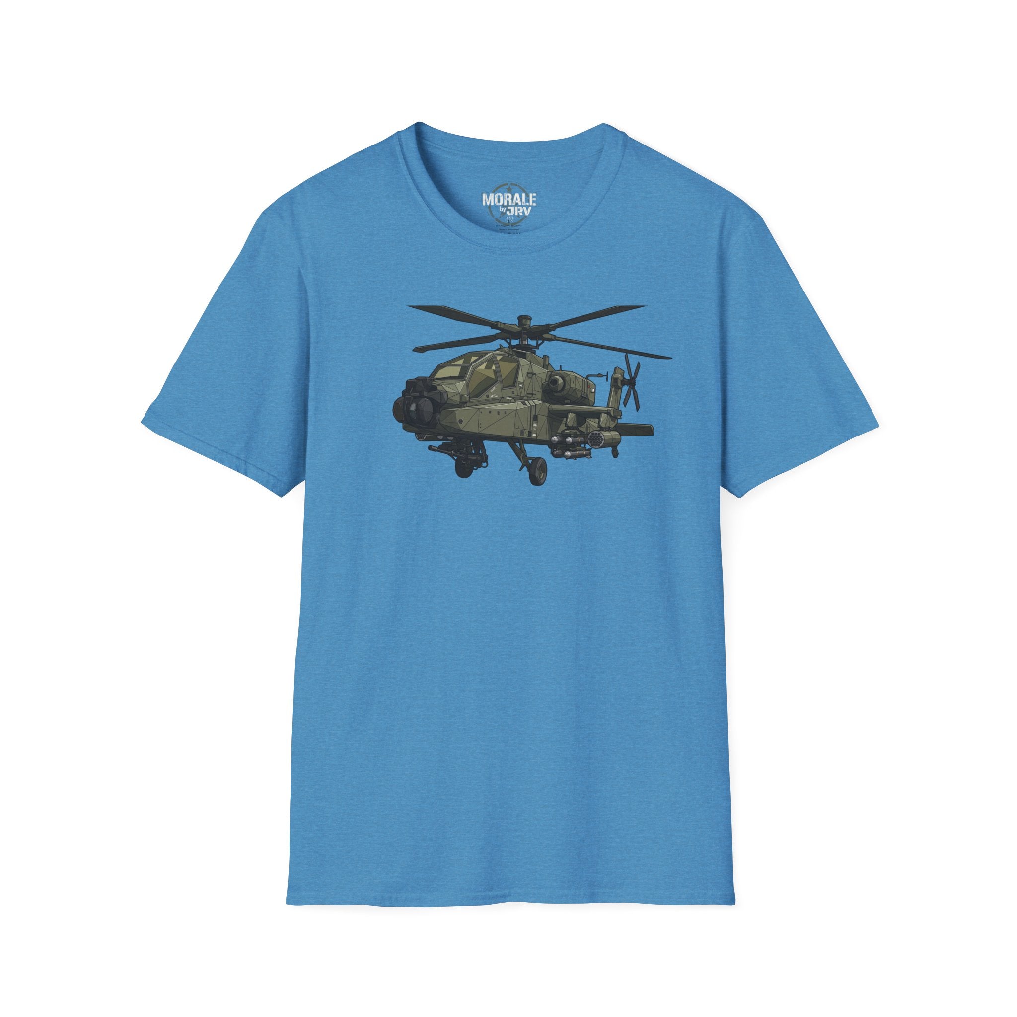 AH-64 Apache T-Shirt in blue with front helicopter graphic