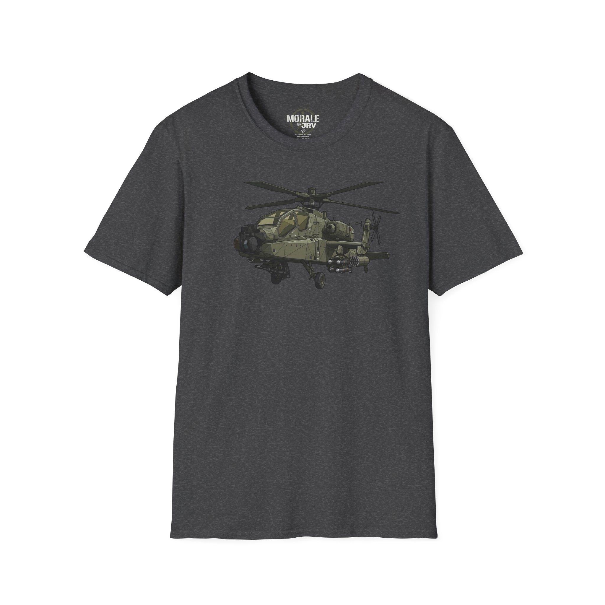 AH-64 Apache T-Shirt in dark heather with front helicopter graphic