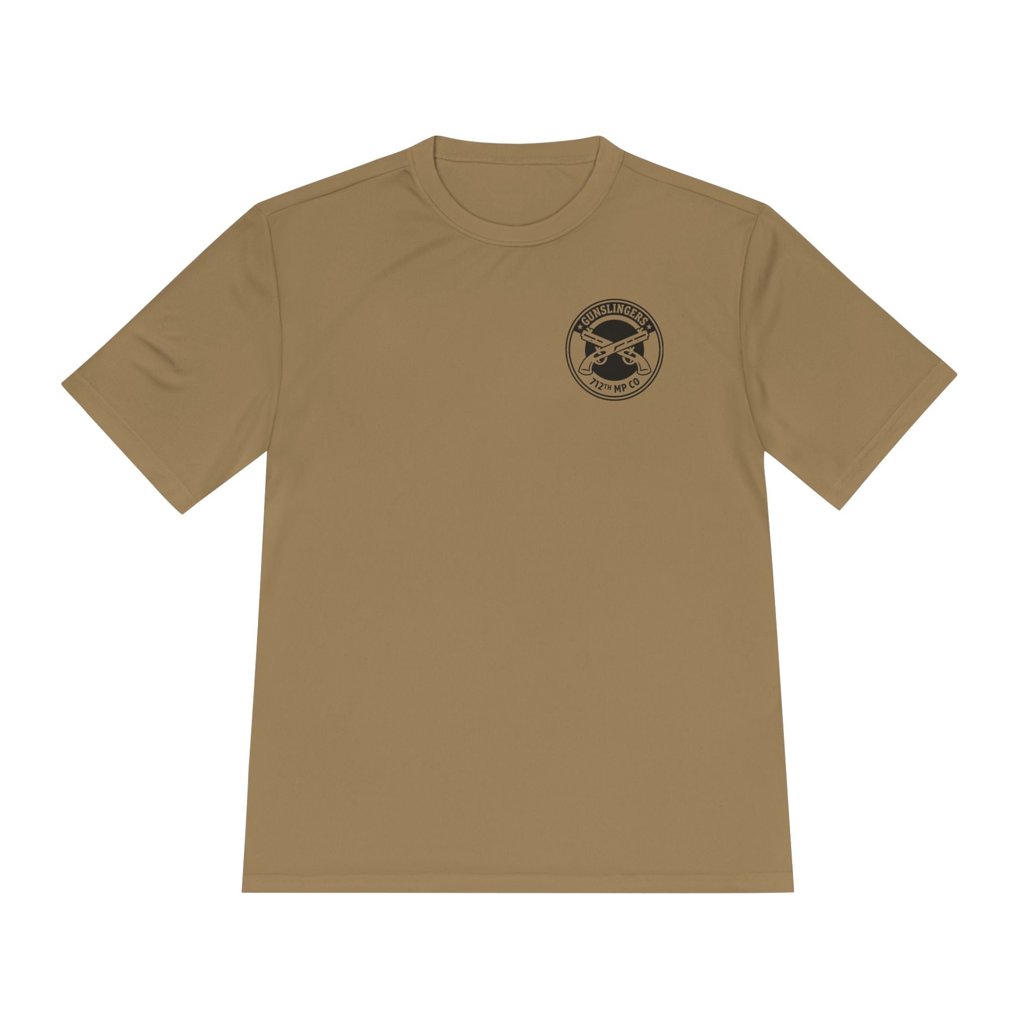 Coyote brown tactical T-shirt with crew neck and circular chest logo