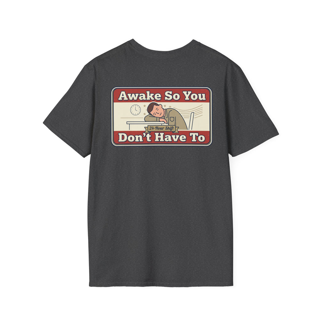 Funny Retired Veteran T-Shirt Humorous Sleeping Desk Graphic Tee with Military Chest Badge for Vets