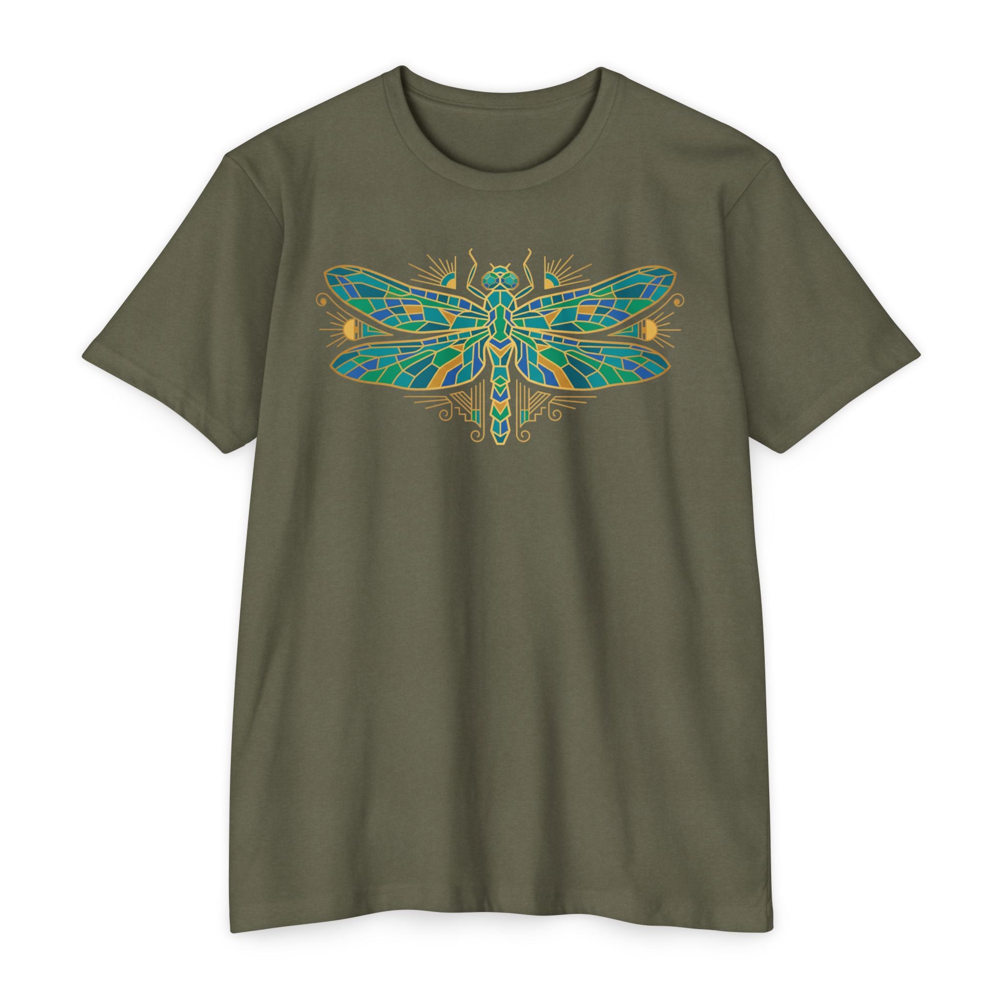 Dragonfly T-Shirt Green Mosaic Nature Insect Illustration Graphic Tee Dragonfly Lover Gift Unisex