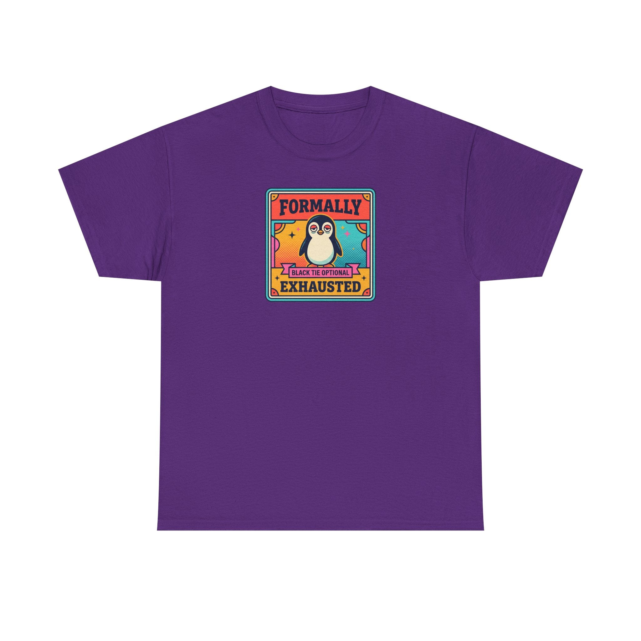 Formally Exhausted Penguin T-Shirt | Funny Tired Penguin Tee | Retro Humor Gift | Black Tie Optional
