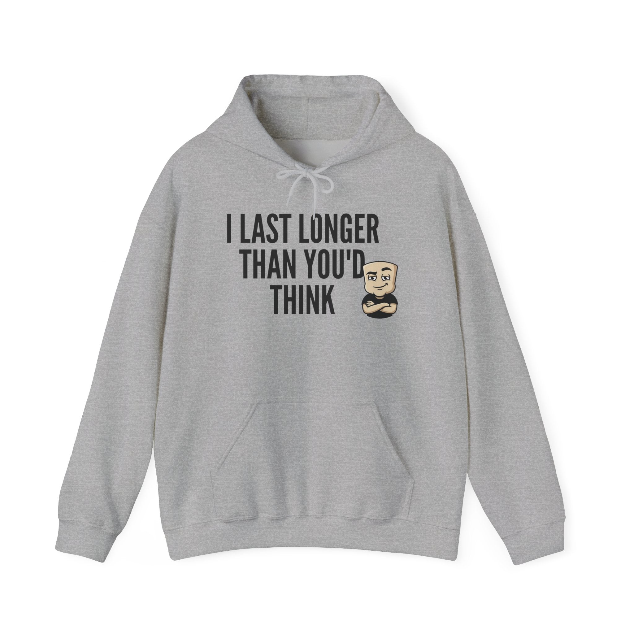I Last Longer Than You'd Think Hoodie | Funny Adult Humor Beard Guy Graphic Sweatshirt Gift