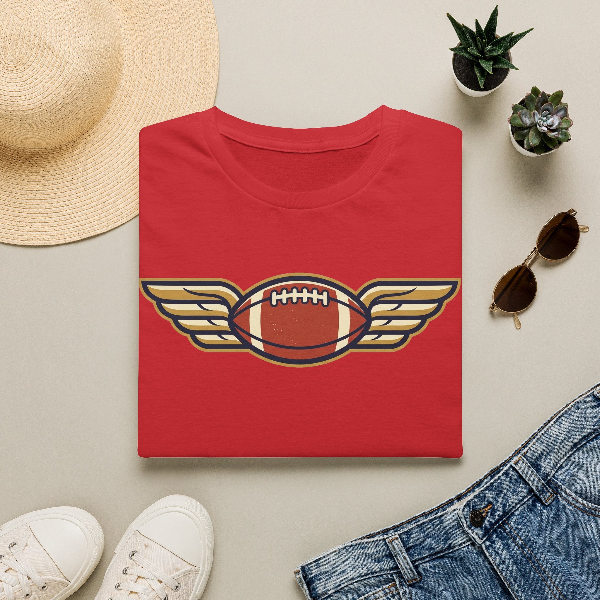 Winged Football T-Shirt | Vintage Retro Flying Football Tee