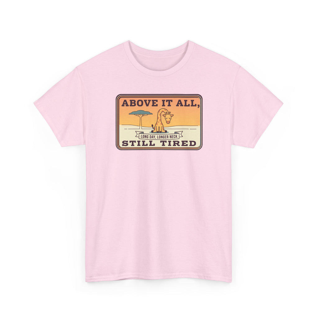 Above It All Still Tired Tee | Retro Beach Scene, Coffee Cup, Sunset Vibes