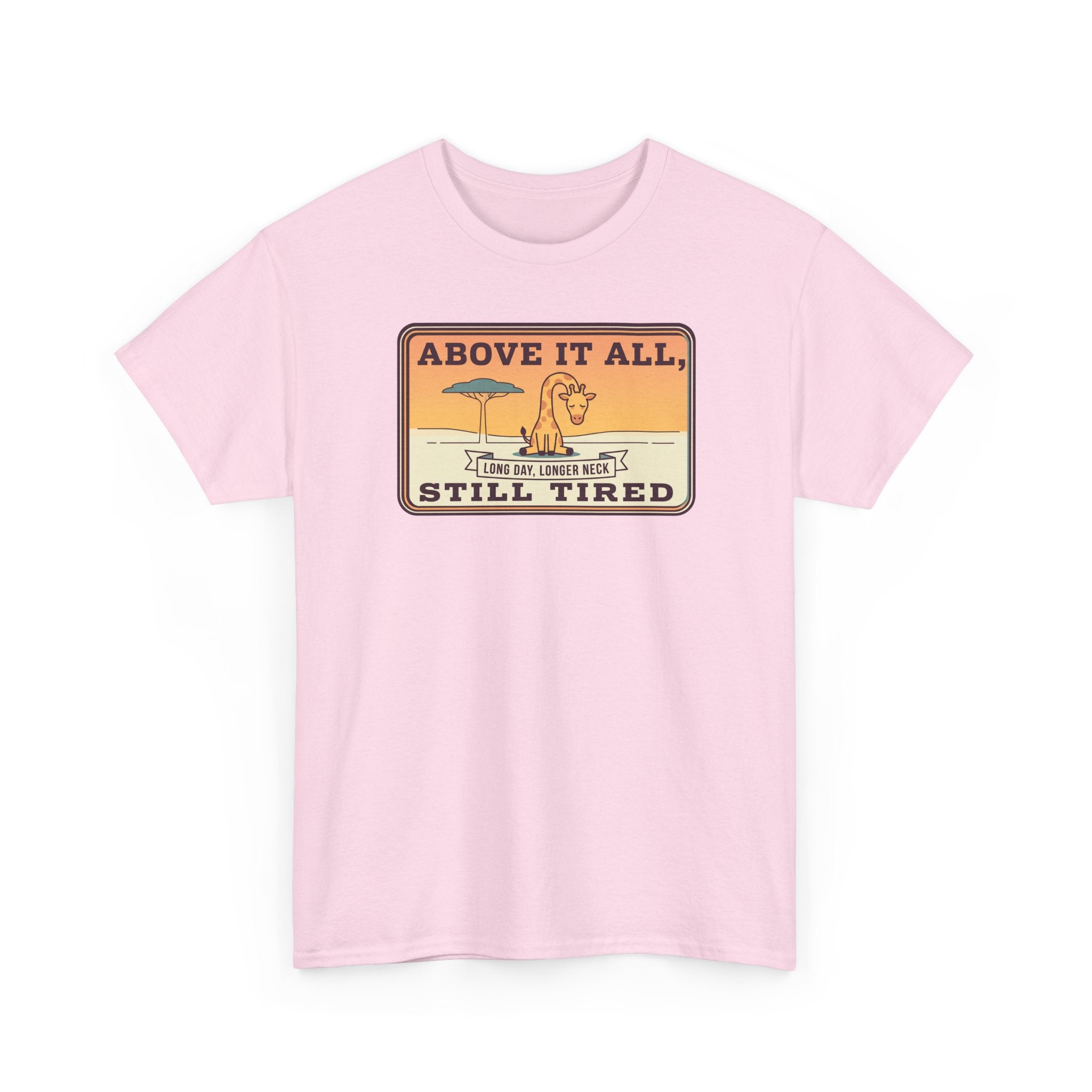 Above It All Still Tired Tee | Retro Beach Scene, Coffee Cup, Sunset Vibes