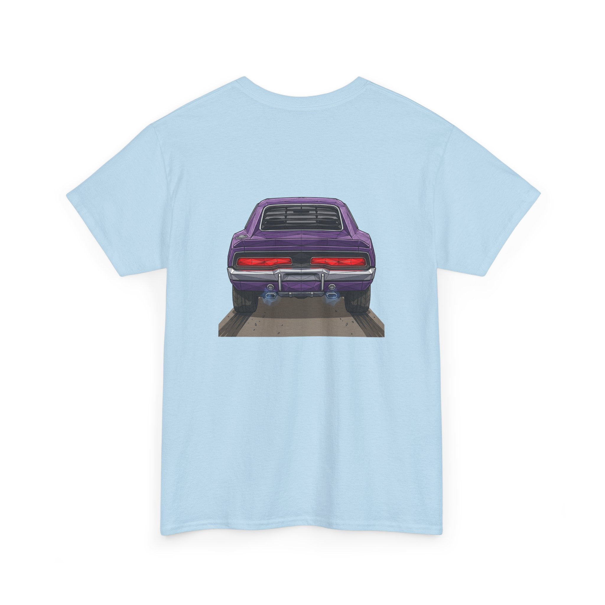 Retro Purple Muscle Car Tee | Front and Back Car Illustration