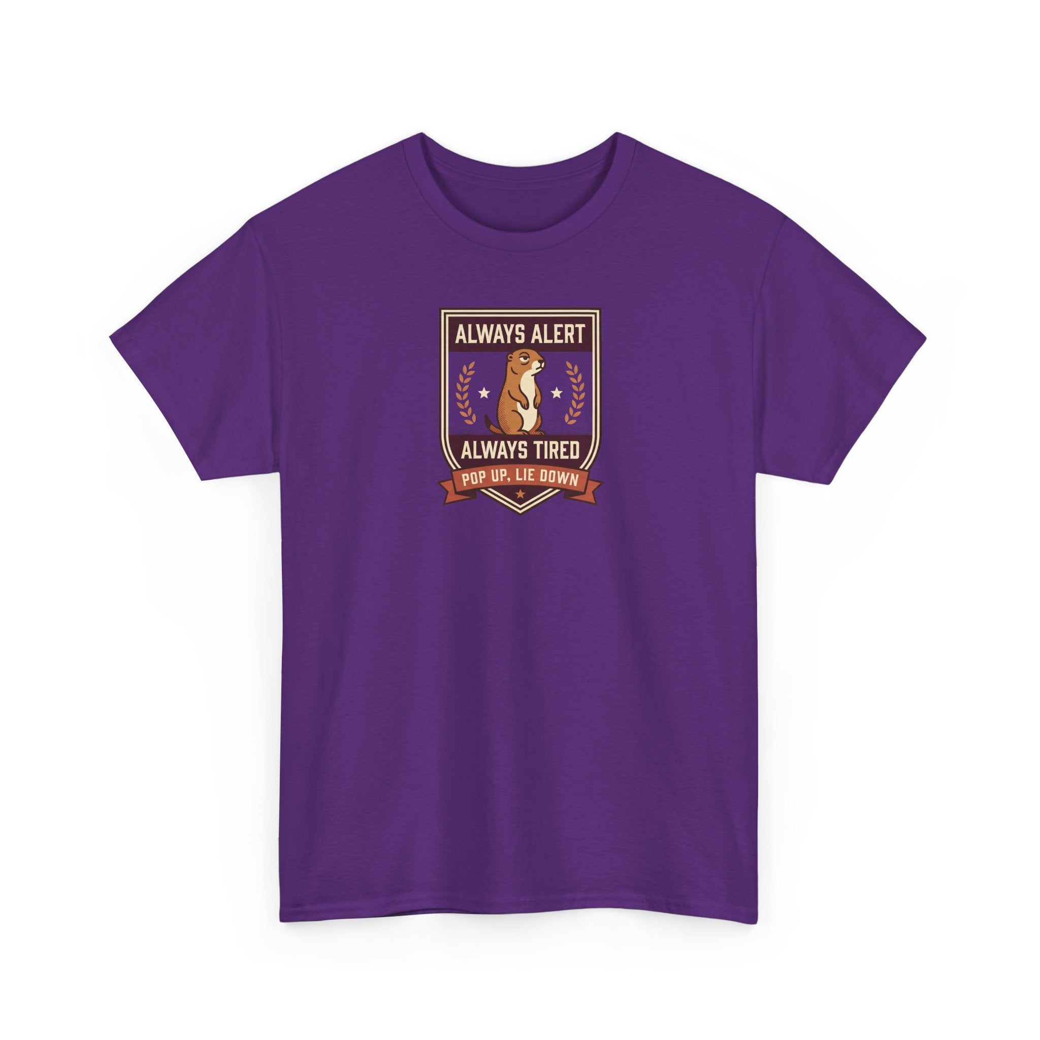 Always Alert Always Tired Badge Tee | Funny Sleepy Squirrel Shirt
