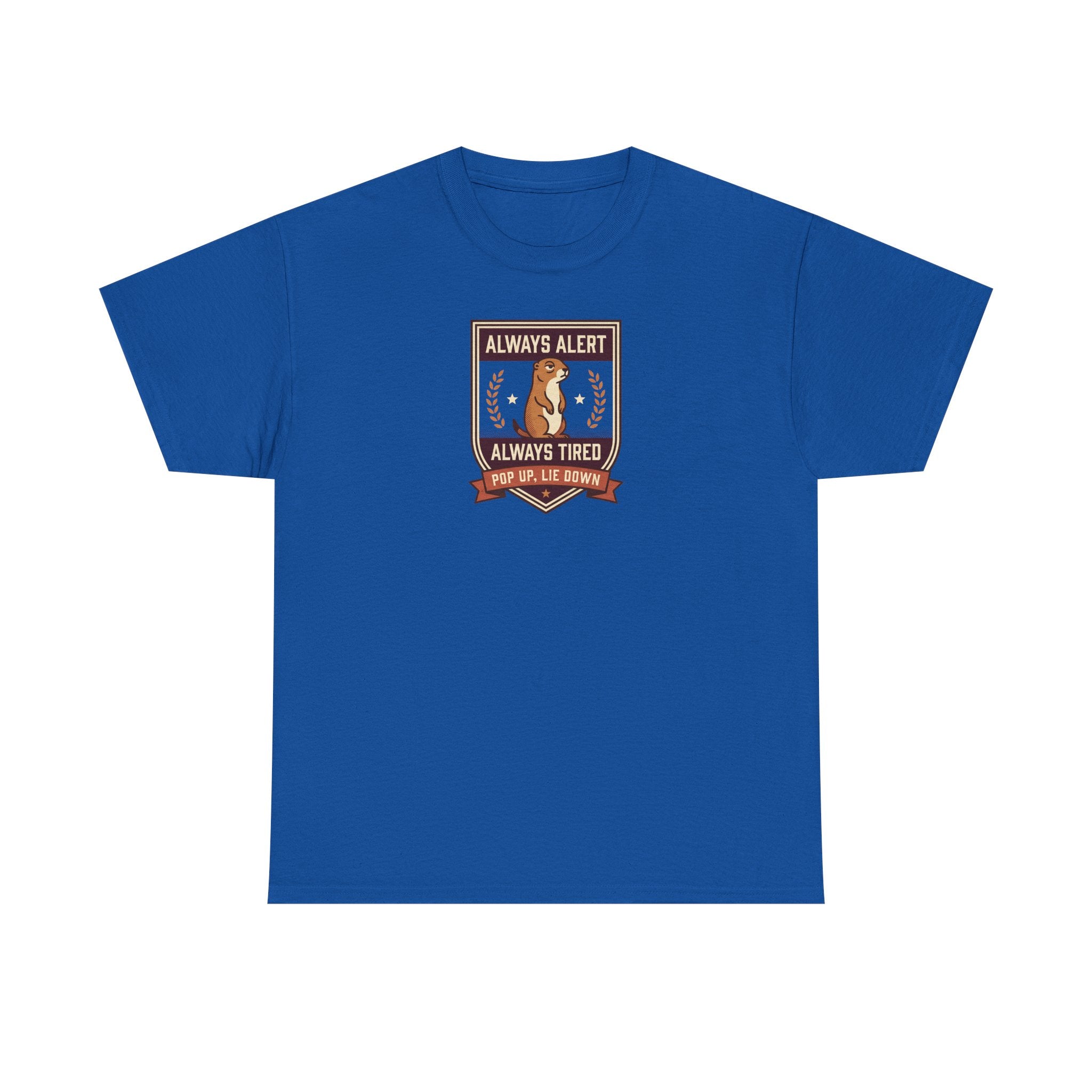 Always Alert Always Tired Badge Tee | Funny Sleepy Squirrel Shirt