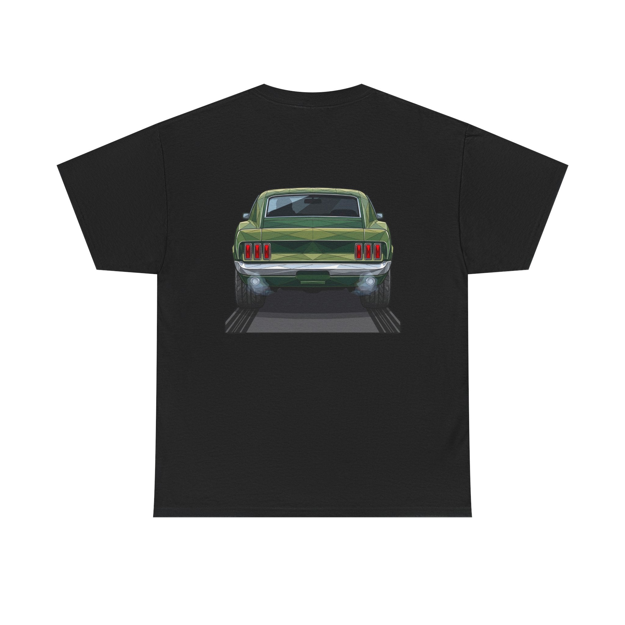 Green Classic Muscle Car T-Shirt | Vintage Mustang Front Back Illustration