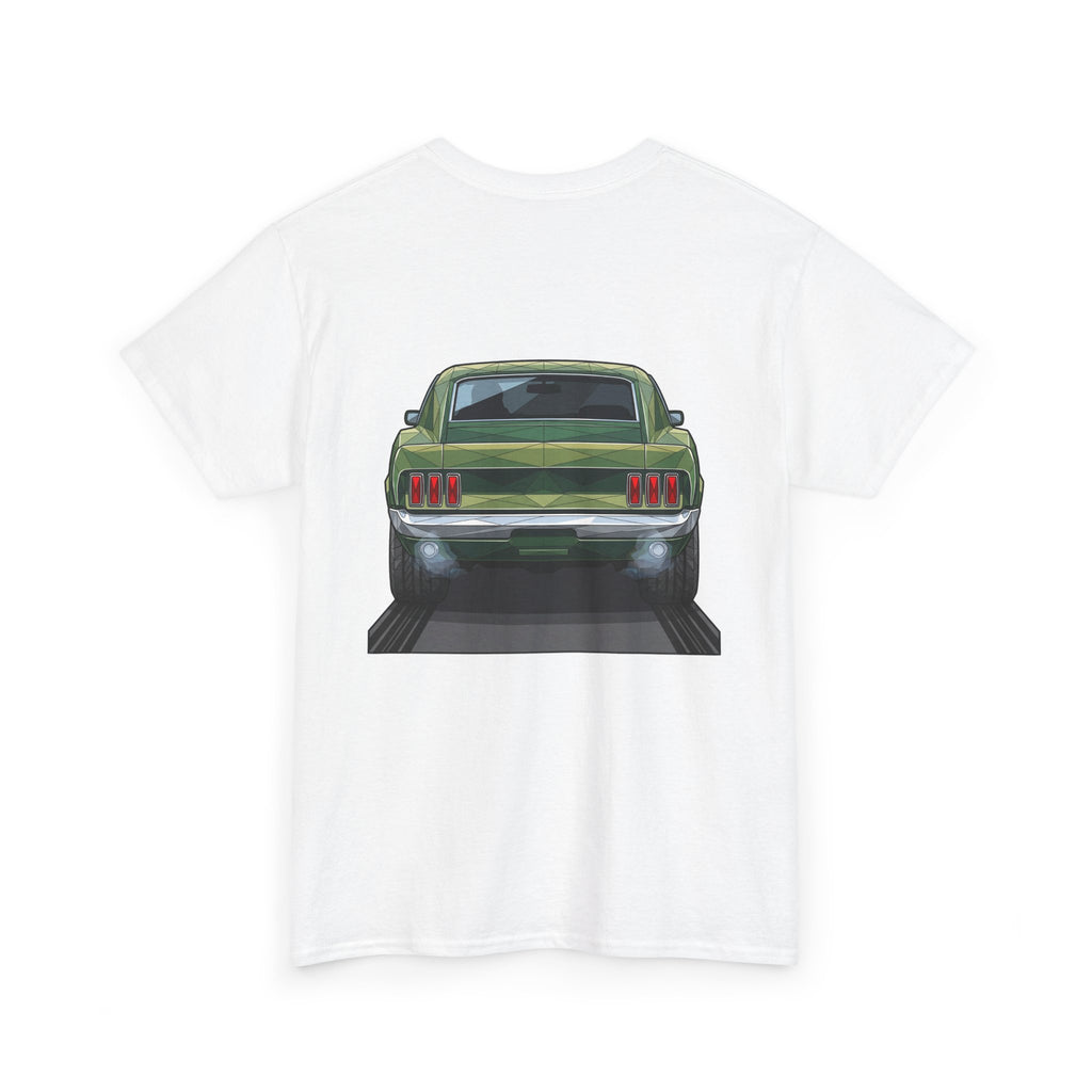 Green Classic Muscle Car T-Shirt | Vintage Mustang Front Back Illustration