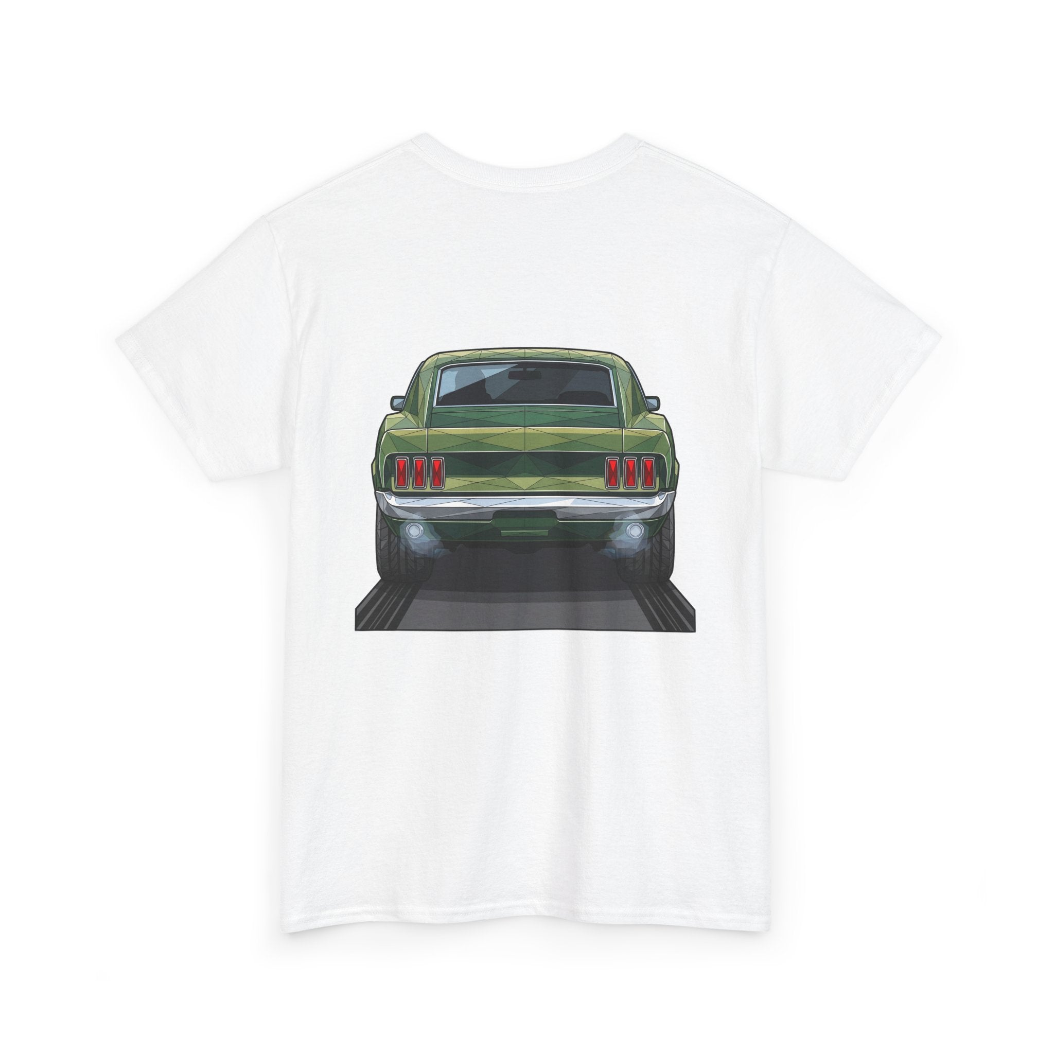 Green Classic Muscle Car T-Shirt | Vintage Mustang Front Back Illustration