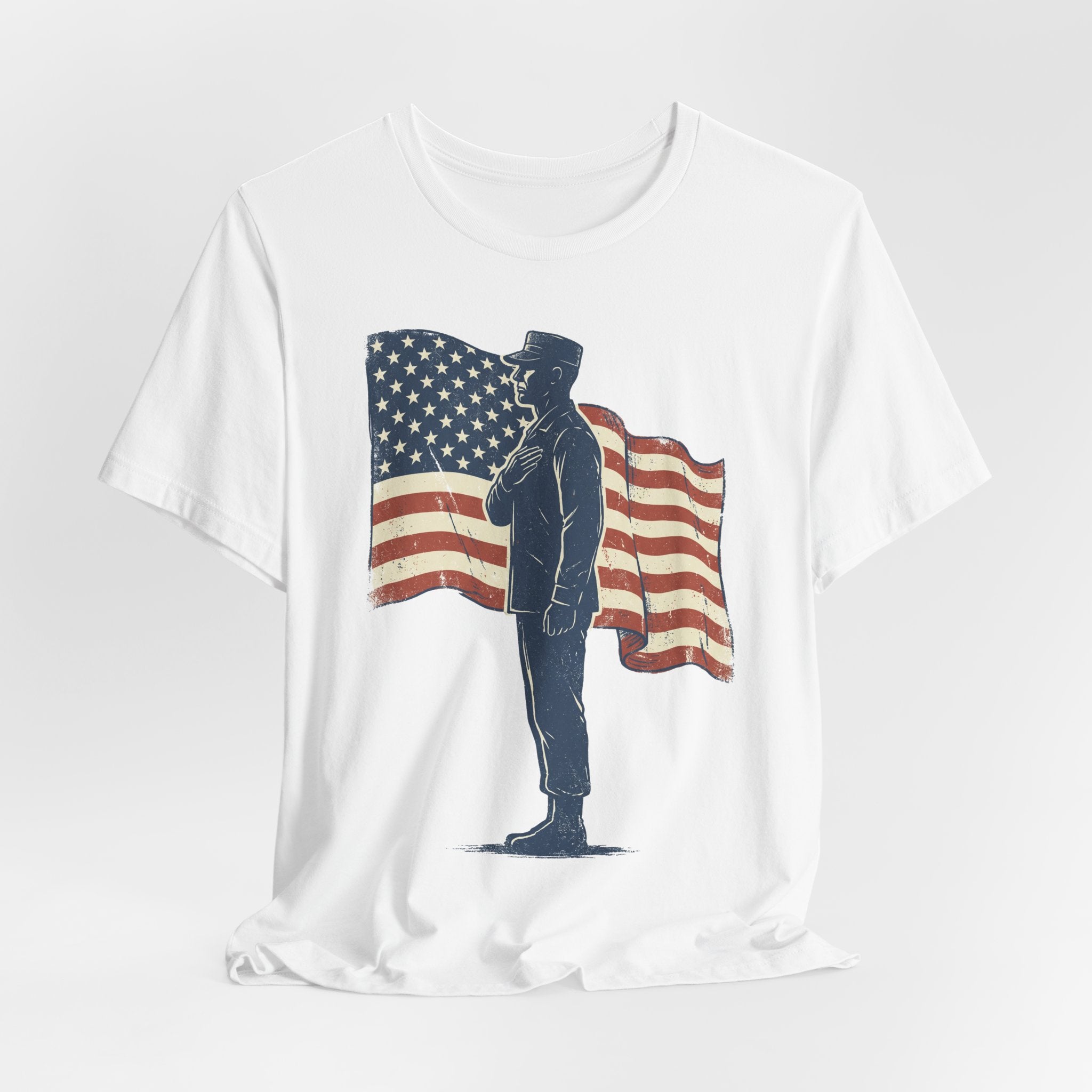 Saluting Soldier with American Flag T-Shirt | Patriotic Military Tee
