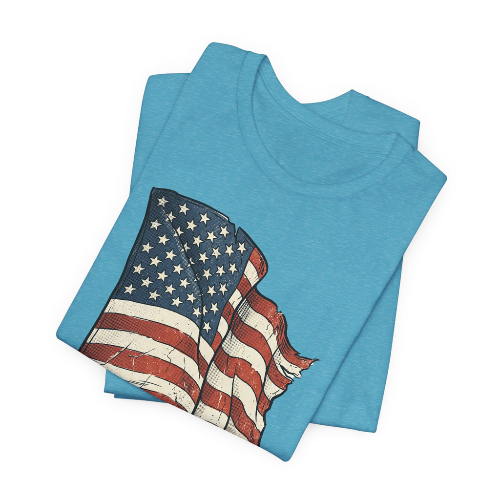 Vintage Waving American Flag T-Shirt | USA Stars Stripes Distressed Patriotic Graphic Tee