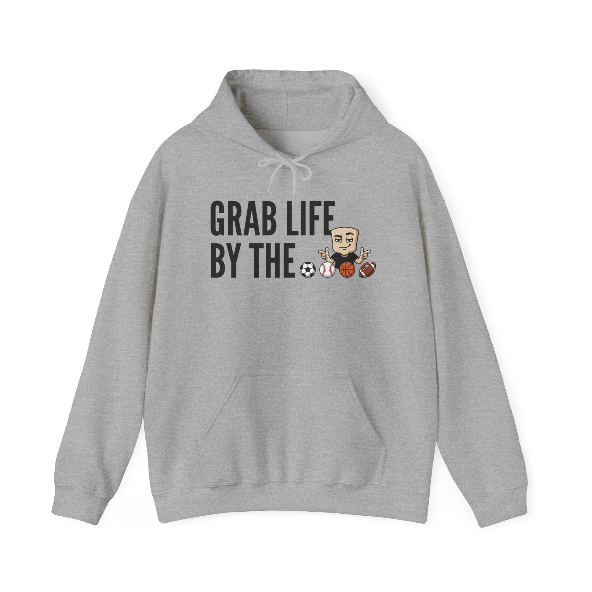 Grab Life By The Balls Hoodie | Funny Sports Ball Graphic Adult Humor Sweatshirt Gift
