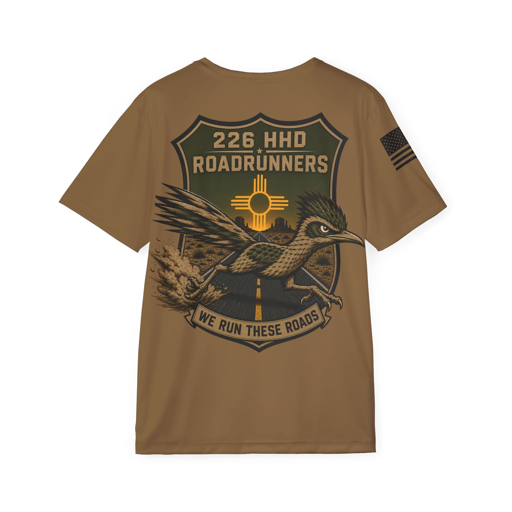 Men's brown crew-neck sports tee with 226 HHD graphic and slogan print