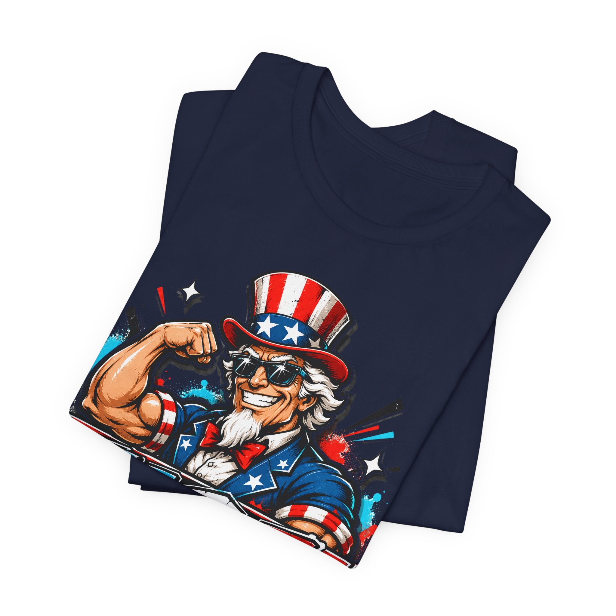 Patriotic Uncle Sam Muscle USA T-Shirt | 4th of July American Flag Graphic Tee
