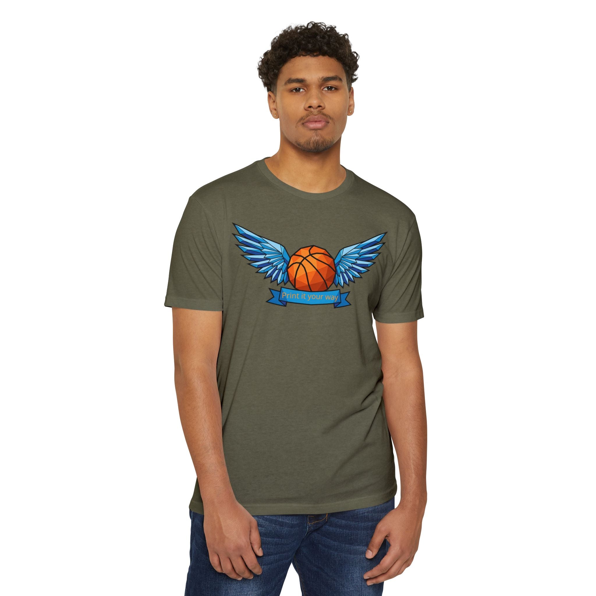 Custom Basketball T-Shirt Personalized Winged Basketball Banner Tee Add Your Name or Team Unisex
