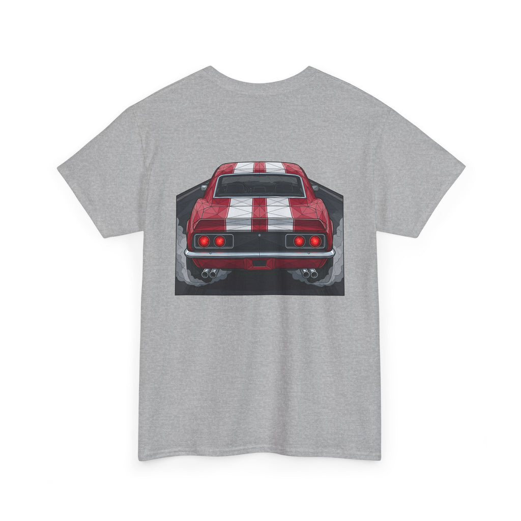 70s Red Muscle Car Tee | Front and Back Vintage Car Illustration