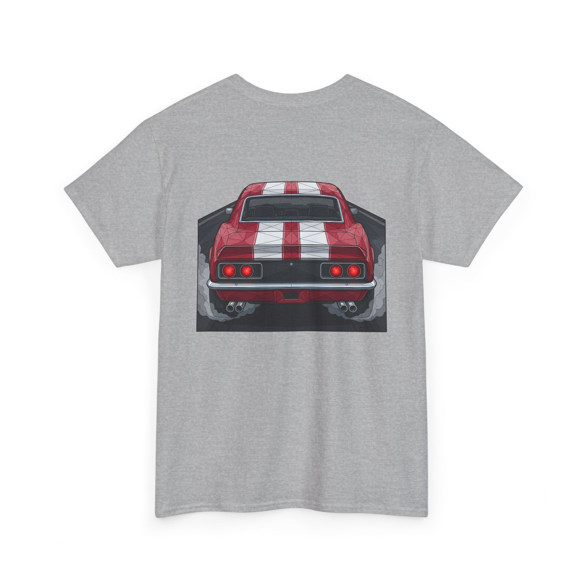 70s Red Muscle Car Tee | Front and Back Vintage Car Illustration
