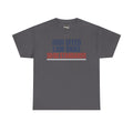 Charcoal crew-neck T-shirt with blue and red "High Speed Low Drag" slogan graphic