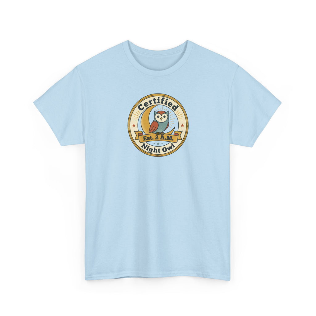 Certified Night Owl T-Shirt | Funny Night Owl Tee | Retro Owl Badge Shirt | Gift for Night Owls