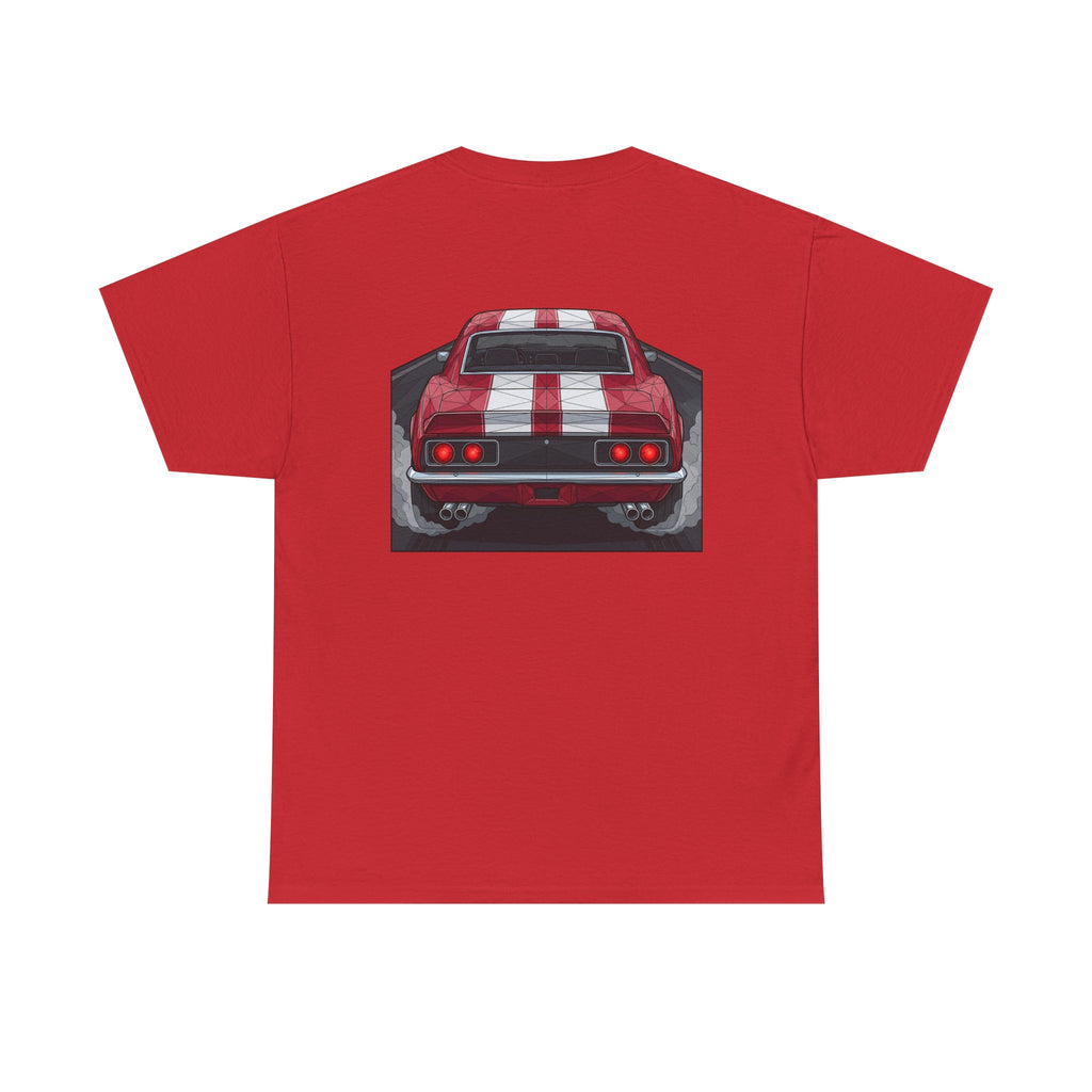 70s Red Muscle Car Tee | Front and Back Vintage Car Illustration