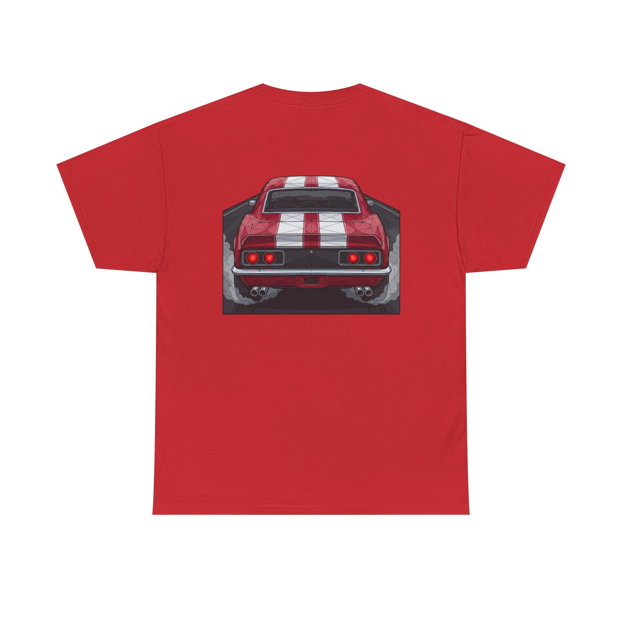 70s Red Muscle Car Tee | Front and Back Vintage Car Illustration
