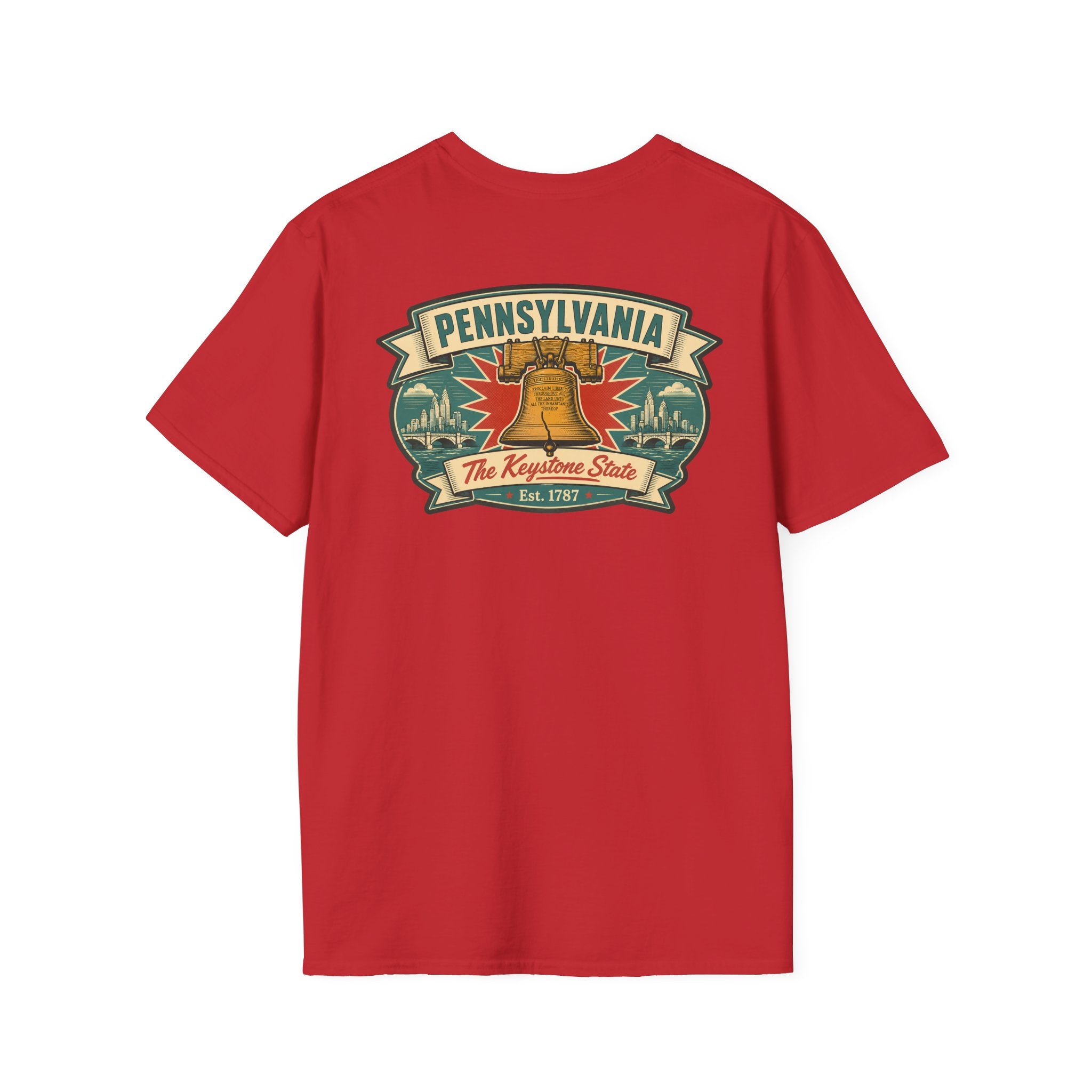 Pennsylvania Liberty Bell T-shirt in red with front Pennsylvania crest graphic