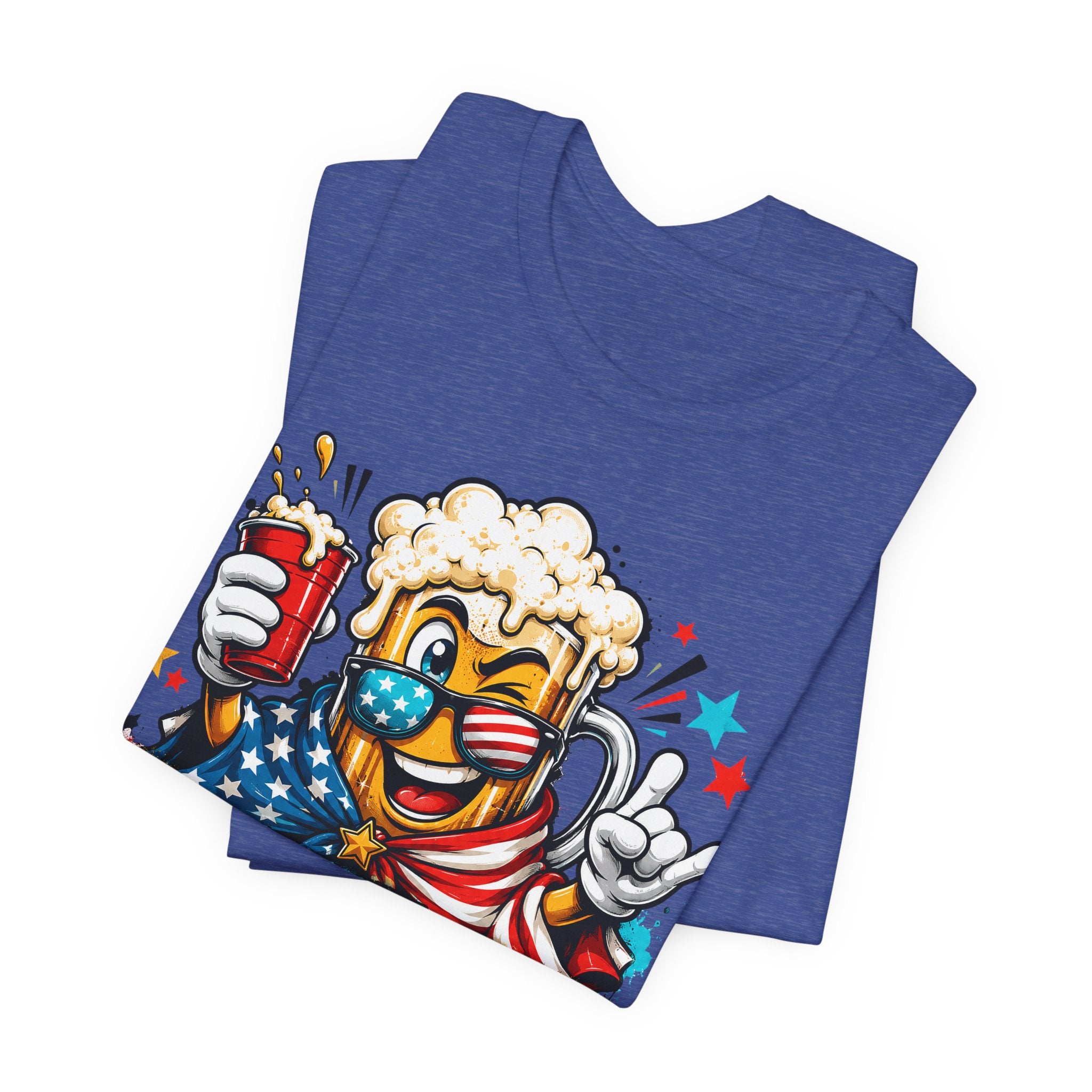 Red White & Brew 4th of July T-Shirt | Patriotic Beer Mascot American Flag Graphic Tee