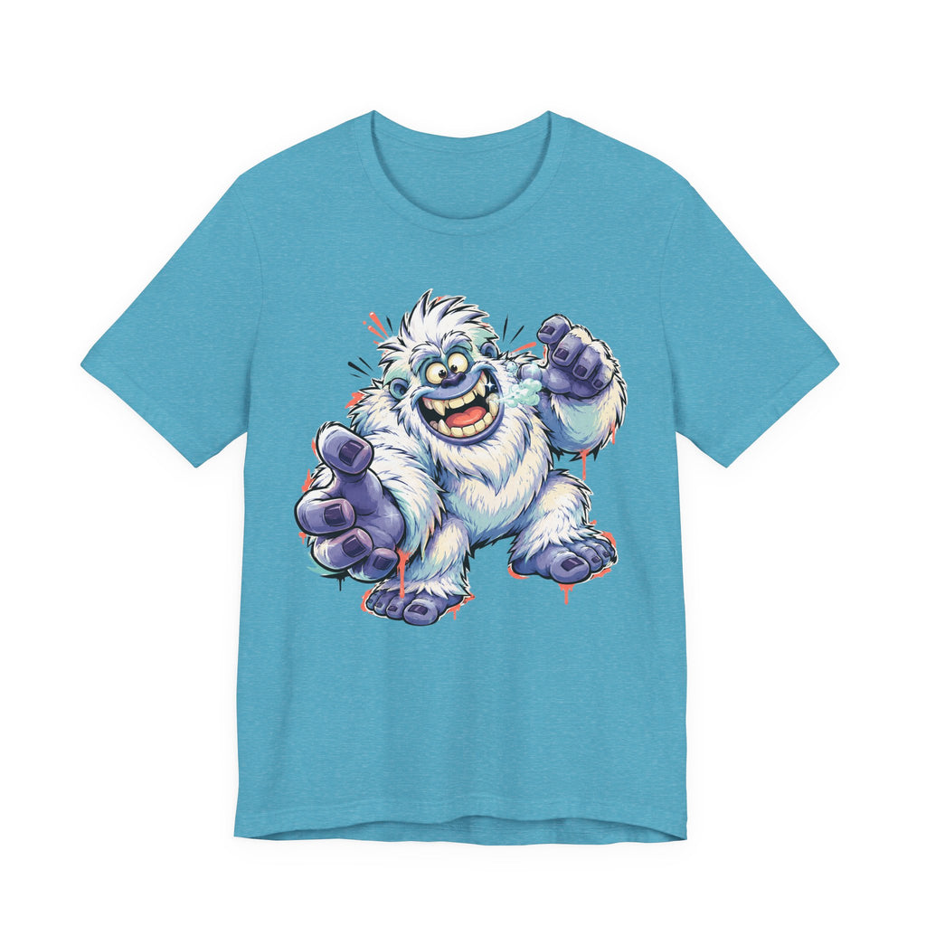 Playful Yeti Monster T-Shirt | Cartoon Sasquatch Tee, Snow Creature Illustration, Fun Unisex Gift