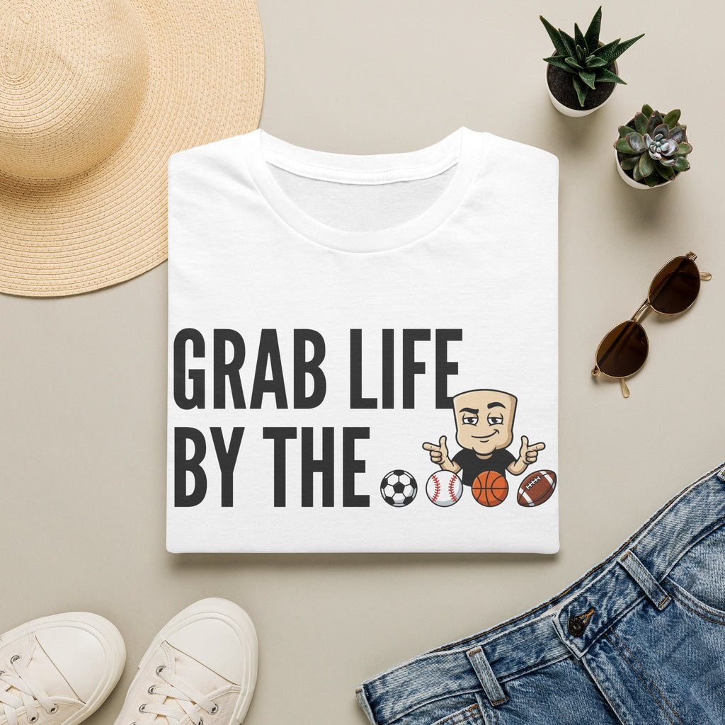 Grab Life By The Balls T-Shirt | Funny Sports Ball Tee | Motivational Gym Coach Humor Gift
