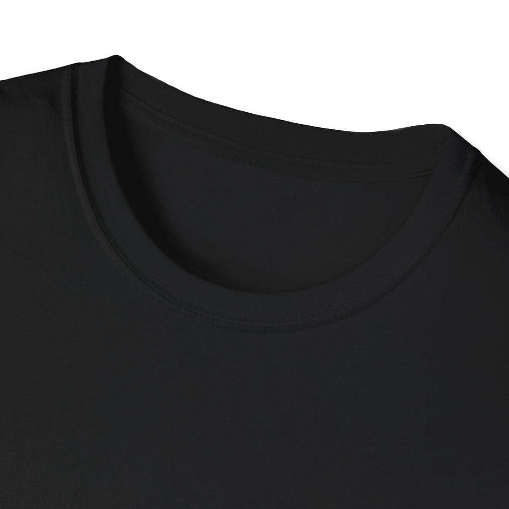 Black T-shirt neckline close-up with ribbed crew neck seam detail
