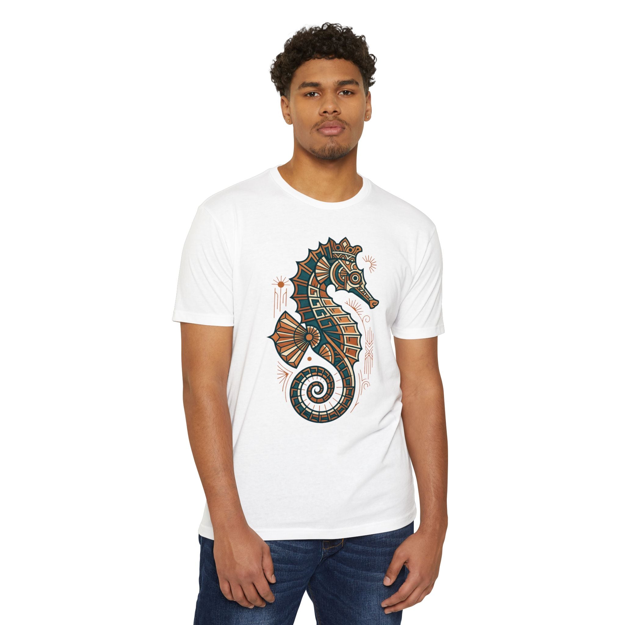 Seahorse T-Shirt Nautical Mosaic Coastal Beach Ocean Art Graphic Tee Sea Lover Gift Unisex