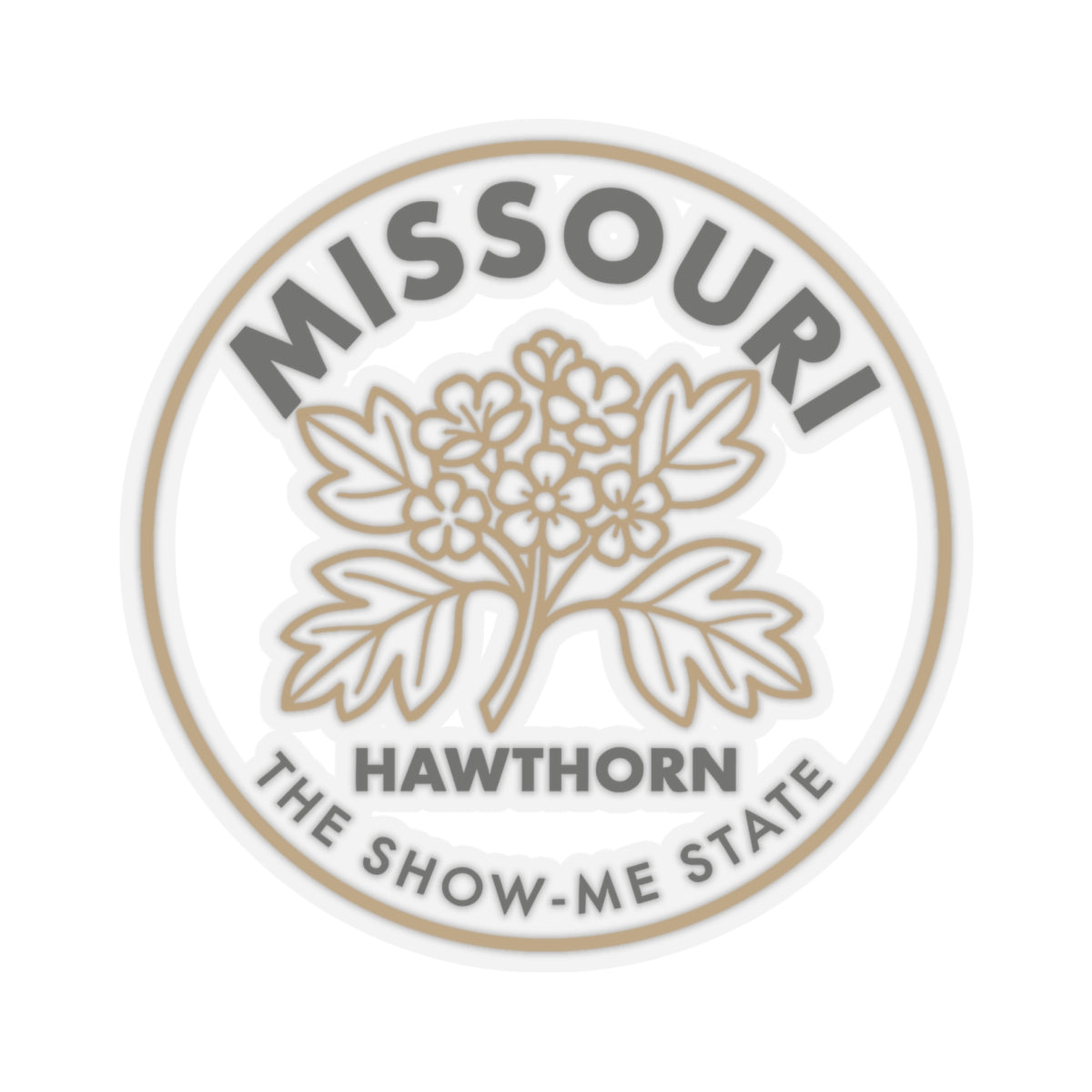 Transparent vinyl hawthorn sticker, round seal with hawthorn branches and Missouri lettering