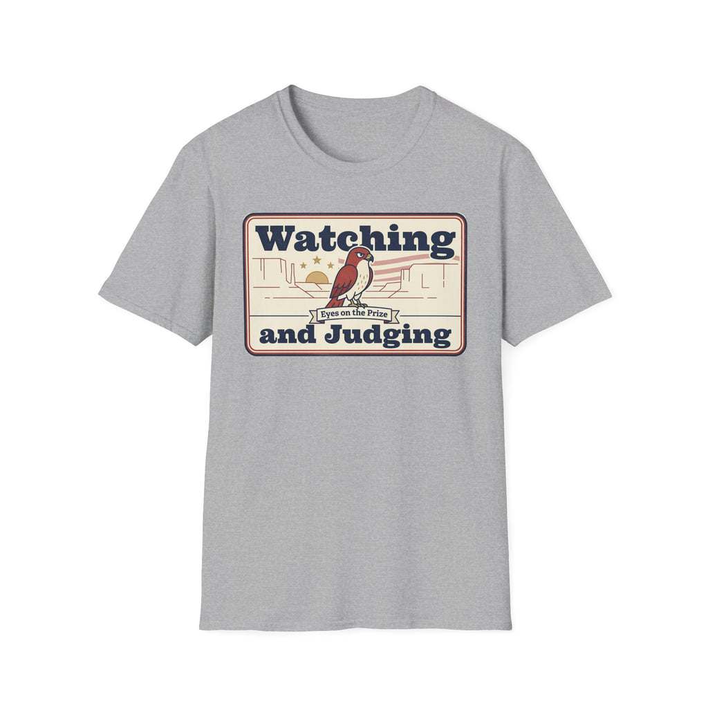 Watching and Judging T-Shirt | Vintage Bird Illustration, Desert Scene