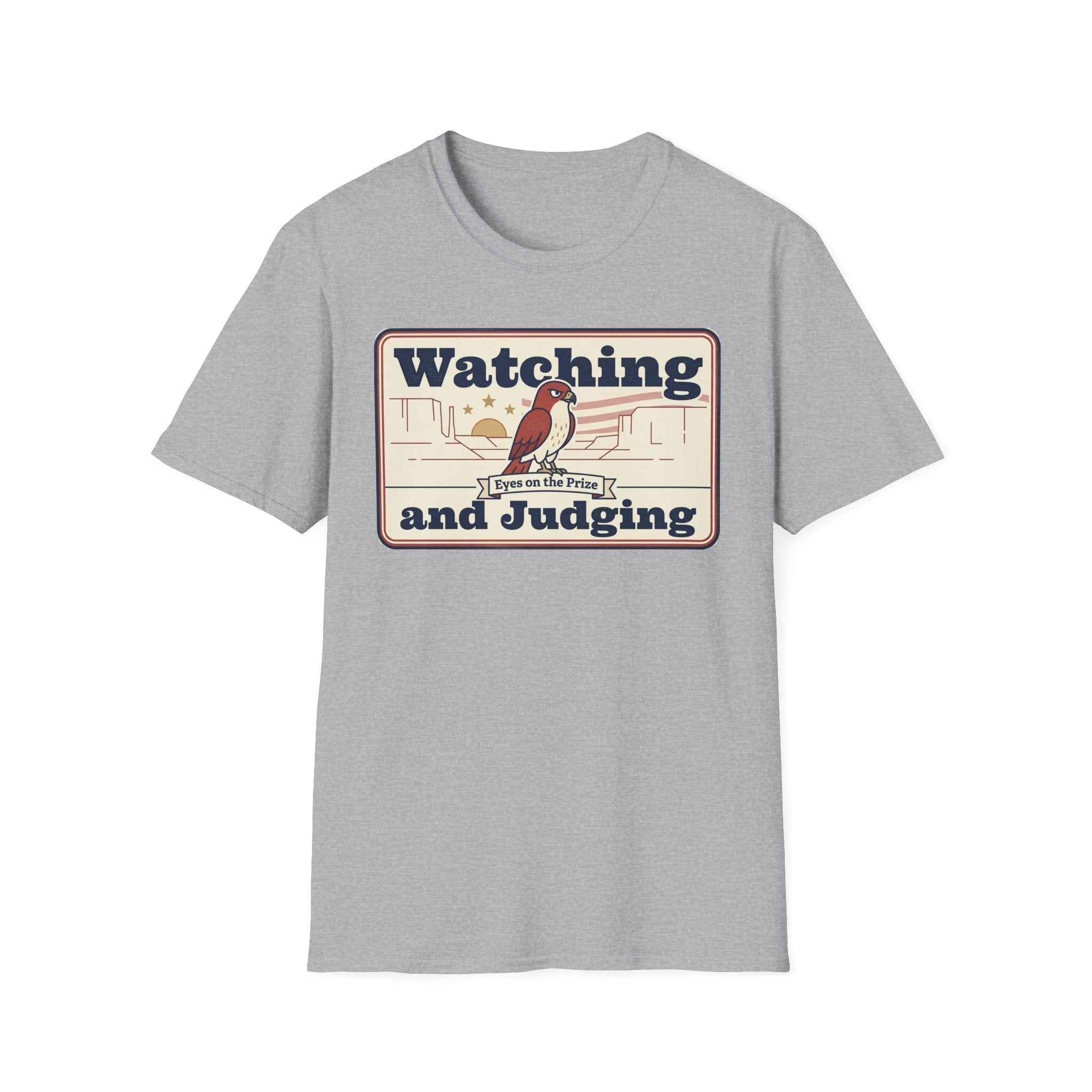 Watching and Judging T-Shirt | Vintage Bird Illustration, Desert Scene