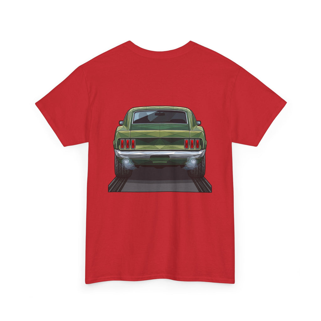 Green Classic Muscle Car T-Shirt | Vintage Mustang Front Back Illustration