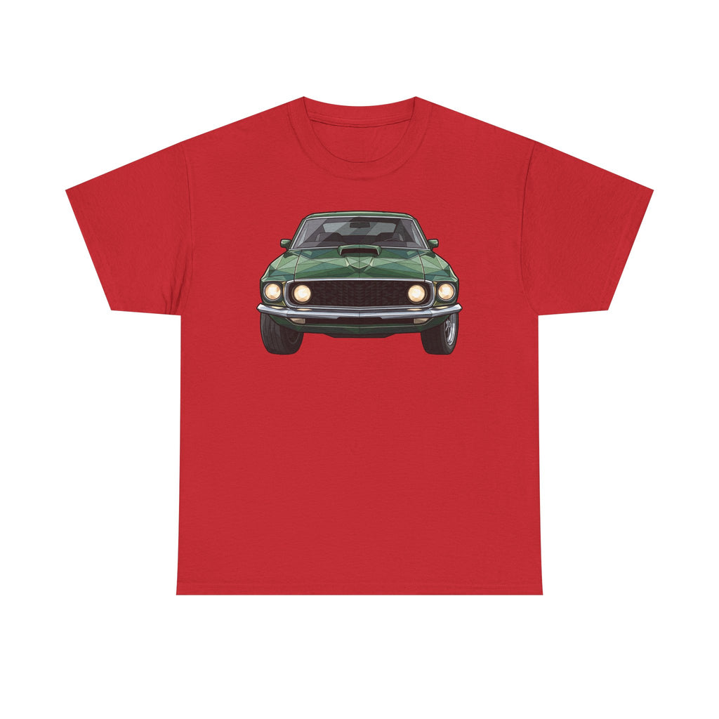 Green Classic Muscle Car T-Shirt | Vintage Mustang Front Back Illustration